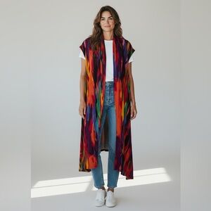 The Pyramid Collection Multicolor Paintbrush Longline Vest